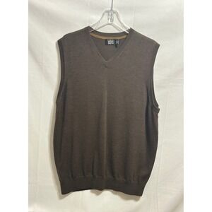 Belford Men Brown 100% Extrafine Merino Wool V-Neck Sweater Vest XL Sleeveless
